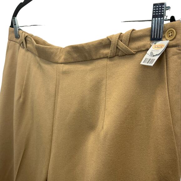 Talbots Petite Wool Pants Tan Size 16 Cuffed Hem Flat Front Belted Pockets Lined - Picture 6 of 12